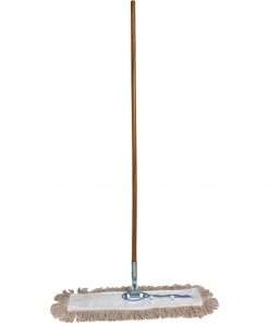 Genuine Joe Dust Mop Complete Combo - 24" Cotton Head - 60" x 0.94" Wood Handle - Swivel Head, Lightweight, Chrome Plated, Absorbent, Rust Resistant, Reinforced, Refillable - 1 Each