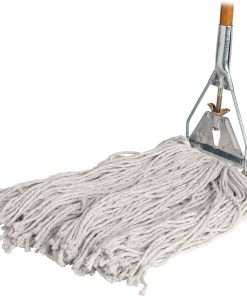 Genuine Joe Wood Handle Complete Wet Mop - 60" x 0.94" Cotton Head Wood Handle - Lightweight, Rust Resistant, Absorbent, 4-ply, Refillable - 1 Each