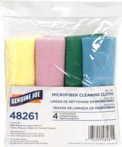 Genuine Joe Color-coded Microfiber Cleaning Cloths - 16" x 16" - Assorted - MicroFiber - Lint-free, Chemical-free - For Multipurpose - 4 / Pack