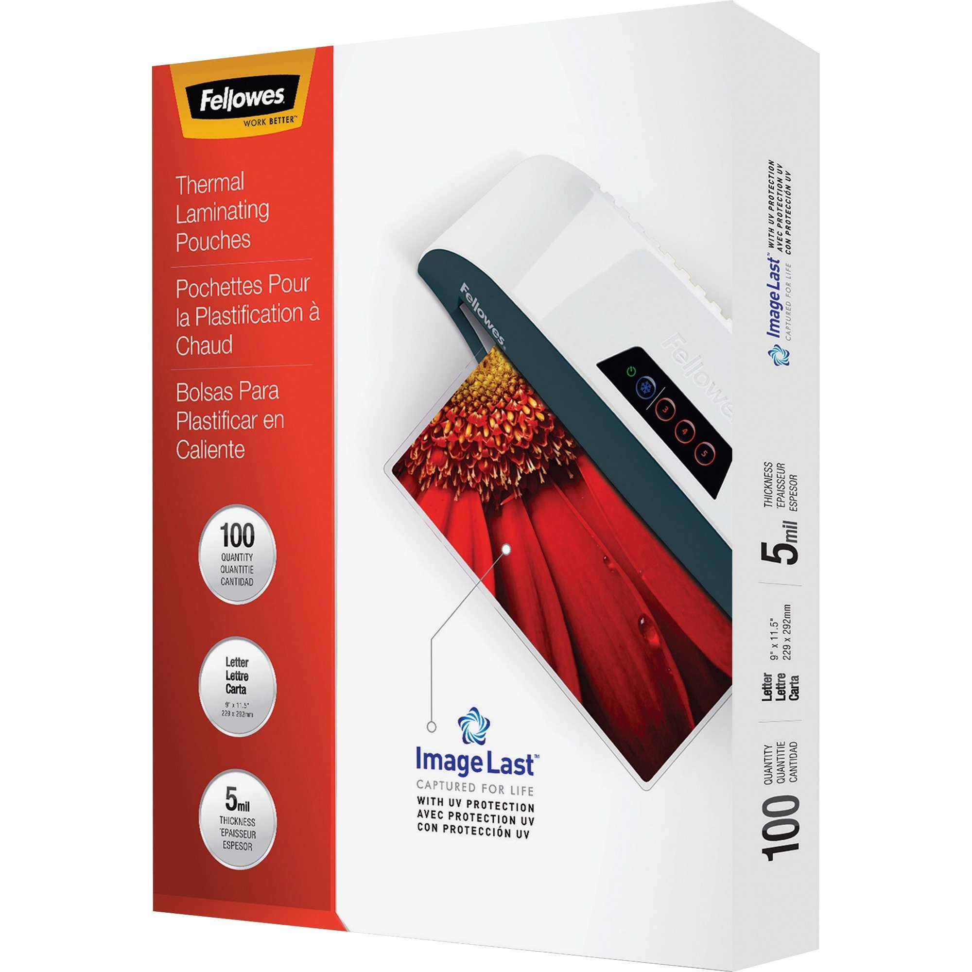 Fellowes Letter-Size Laminating Pouches - Sheet Size Supported: Letter - Laminating Pouch/Sheet Size: 9" Width x 5 mil Thickness - Type G - Glossy - for Document, Letter - Durable, UV Resistant, Fade Resistant, Jam-free - Clear - 100 / Pack