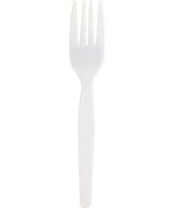 Genuine Joe Heavyweight White Plastic Forks - 100/Box - Polystyrene - White