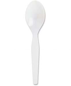 Genuine Joe Heavyweight Disposable Spoons - 100/Box - Polystyrene - White