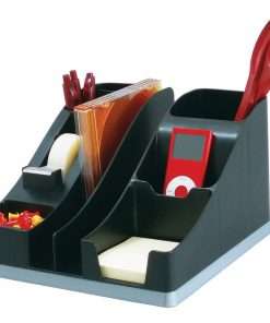 Deflecto Silouettes All-in-One Caddy - 6 Compartment(s) - 5.2" Height x 8.1" Width x 9.1" Depth - Desktop - Cable Management, Removable Divider - Silver - 1 Each