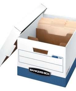 Bankers Box R-Kive DividerBox File Storage Box - Internal Dimensions: 12" Width x 15" Depth x 10" Height - External Dimensions: 12.8" Width x 15" Depth x 10.4" Height - Media Size Supported: Letter - Lift-off Closure - Medium Duty - Stackable - Fiberboard - White, Blue - For File - Recycled - 12 / Carton
