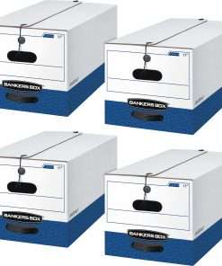 Bankers Box Liberty File Storage Boxes - Internal Dimensions: 12" Width x 24" Depth x 10" Height - External Dimensions: 12.3" Width x 24.1" Depth x 10.8" Height - Media Size Supported: Letter - String/Button Tie Closure - Stackable - Fiberboard - White, Blue - For File - Recycled - 4 / Carton