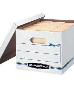 Bankers Box STOR/FILE 703 Basic-duty Storage Box - Internal Dimensions: 12" Width x 15" Depth x 10" Height - External Dimensions: 12.5" Width x 16.3" Depth x 10.5" Height - 450 lb - Media Size Supported: Letter, Legal - Lift-off Closure - Light Duty - Stackable - White, Blue - For File - Recycled - 4 / Carton