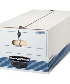 Bankers Box Stor/File String & Button Legal Storage Box - Internal Dimensions: 15" Width x 24" Depth x 10" Height - External Dimensions: 15.3" Width x 24.1" Depth x 10.8" Height - 550 lb - Media Size Supported: Legal - String/Button Tie Closure - Medium Duty - Stackable - White, Blue - For File - Recycled - 4 / Carton