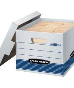 Bankers Box STOR/FILE 789 Medium-duty Storage Box - Internal Dimensions: 12" Width x 15" Depth x 10" Height - External Dimensions: 12.8" Width x 16.5" Depth x 10.4" Height - 550 lb - Media Size Supported: Letter, Legal - Lift-off Closure - Medium Duty - Stackable - White, Blue - For File - Recycled - 4 / Carton