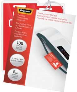 Fellowes Punched ID Card Glossy Thermal Laminating Pouches - Laminating Pouch/Sheet Size: 3.88" Width x 5 mil Thickness - Glossy - for Document, ID Badge, ID Card - Durable, Pre-punched - Clear - 100 / Pack