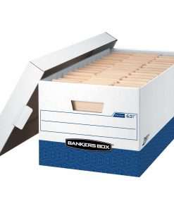 Bankers Box Presto File Storage Box - Internal Dimensions: 12" Width x 24" Depth x 10" Height - External Dimensions: 13" Width x 25.4" Depth x 10.5" Height - 750 lb - Media Size Supported: Letter - Lift-off Closure - Heavy Duty - Stackable - White, Blue - For Document, File - Recycled - 12 / Carton
