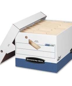 Bankers Box Presto File Storage Box - Internal Dimensions: 12" Width x 15" Depth x 10" Height - External Dimensions: 12.9" Width x 16.5" Depth x 10.4" Height - 850 lb - Media Size Supported: Legal, Letter - Lift-off, Zipper Closure - Heavy Duty - Stackable - White, Blue - For Document - Recycled - 1 / Carton