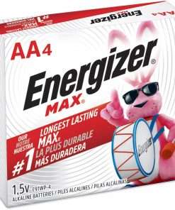Energizer Max Alkaline AA Batteries - For Multipurpose - AA - 1.5 V DC - 4 / Pack