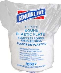 Genuine Joe Round Plastic Plates - Disposable - White - Plastic Body - 125 / Pack