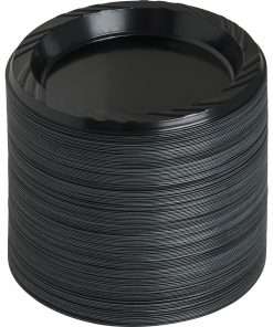 Genuine Joe Round Plastic Black Plates - Black - Plastic Body - 125 / Pack