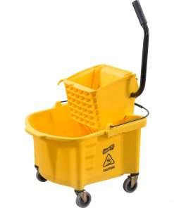 Genuine Joe Splash Shield Mop Bucket/Wringer - 26 quart - Wringer, Caution Sign, Handle, Measurement Marking, Caster, Putty Knife Holder, Mop Stick Holder - Plastic, Metal - Black, Yellow - 1 Each