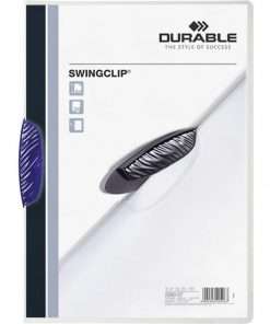 DURABLE&reg; SWINGCLIP&reg; Report Cover - Letter Size 8 1/2" x 11" - 30 Sheet Capacity - Punchless - Vinyl - Dark Blue Clip