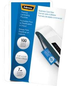 Fellowes Business Card Glossy Laminating Pouches - Sheet Size Supported: Business Card - Laminating Pouch/Sheet Size: 3.75" Width x 7 mil Thickness - Type G - Glossy - for Document, Business Card - Durable - Clear - 100 / Pack