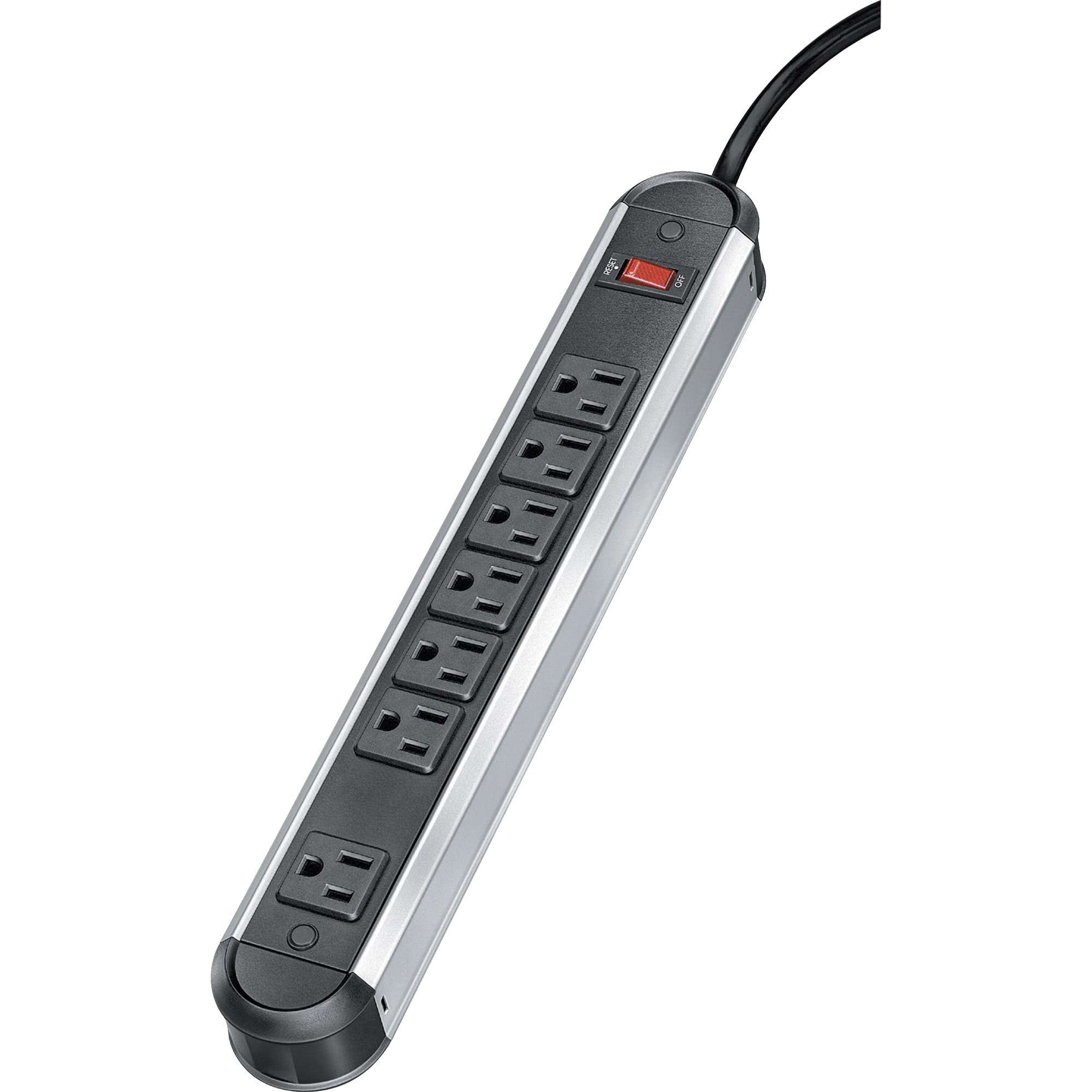 7 Outlet Metal Surge Protector - 7 x NEMA 5-15R - 1250 J - 110 V AC Input - 110 V AC Output