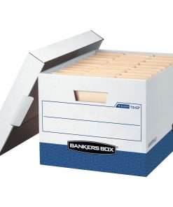 Bankers Box R-Kive File Storage Box - Internal Dimensions: 12" Width x 15" Depth x 10" Height - External Dimensions: 12.8" Width x 16.5" Depth x 10.4" Height - Media Size Supported: Letter, Legal - Lift-off Closure - Stackable - White, Blue - For File - Recycled - 4 / Carton