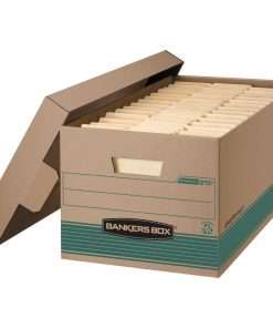 Bankers Box STOR/FILE Recycled File Storage Box - Internal Dimensions: 12" Width x 24" Depth x 10" Height - External Dimensions: 12.9" Width x 25.4" Depth x 10.3" Height - Media Size Supported: Letter - Lift-off Closure - Medium Duty - Stackable - Kraft, Green - For File - Recycled - 12 / Carton