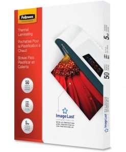 Fellowes ImageLast Jam-Free Thermal Laminating Pouches - Sheet Size Supported: Letter - Laminating Pouch/Sheet Size: 9" Width x 5 mil Thickness - Type G - Glossy - for Document - Durable, UV Resistant, Fade Resistant, Jam-free - Clear - 50 / Pack