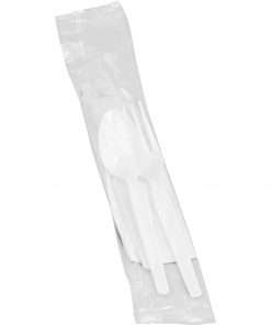 Genuine Joe Fork/Knife/Spoon Utensil Kit - 250/Carton - Polystyrene - White