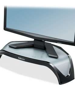 Fellowes Smart Suites&trade; Corner Monitor Riser - Up to 21" Screen Support - 40 lb Load Capacity - Flat Panel Display Type Supported - 5.1" Height x 18.5" Width x 12.5" Depth - Desktop - Acrylonitrile Butadiene Styrene (ABS) - Black, Gray