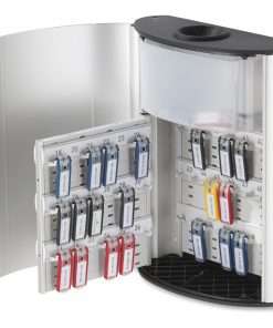 DURABLE&reg; Brushed Aluminum Combo Lock 54-Key Cabinet with Drop Box - 11-3/4" W x 15-3/4" H x 4-5/8" D - Combination Locking Door - Aluminum