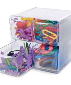 Deflecto Stackable Cube Organizer - 4 Drawer(s) - 6" Height x 6" Width x 7.3" Depth - Desktop - Stackable - Clear - Plastic - 1 Each