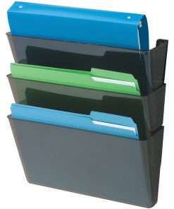 Deflecto EZ Link DocuPocket - 3 Pocket(s) - 7" Height x 13" Width x 4" Depth - Stackable - 50% Recycled - Black - Plastic - 3 / Set