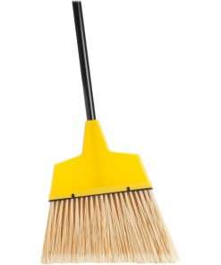 Genuine Joe GJO09570, Angle Broom, 1 Each, Yellow - Polyvinyl Chloride (PVC) Bristle - 47" Handle Length - 54.5" Overall Length - Steel Handle - 1 Each - Yellow
