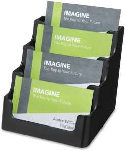 Deflecto 4 Tier Business Card Holder - 3.8" x 3.9" x 3.5" x - Plastic - 1 Each - Black - Storage Compartment, Durable, Recyclable