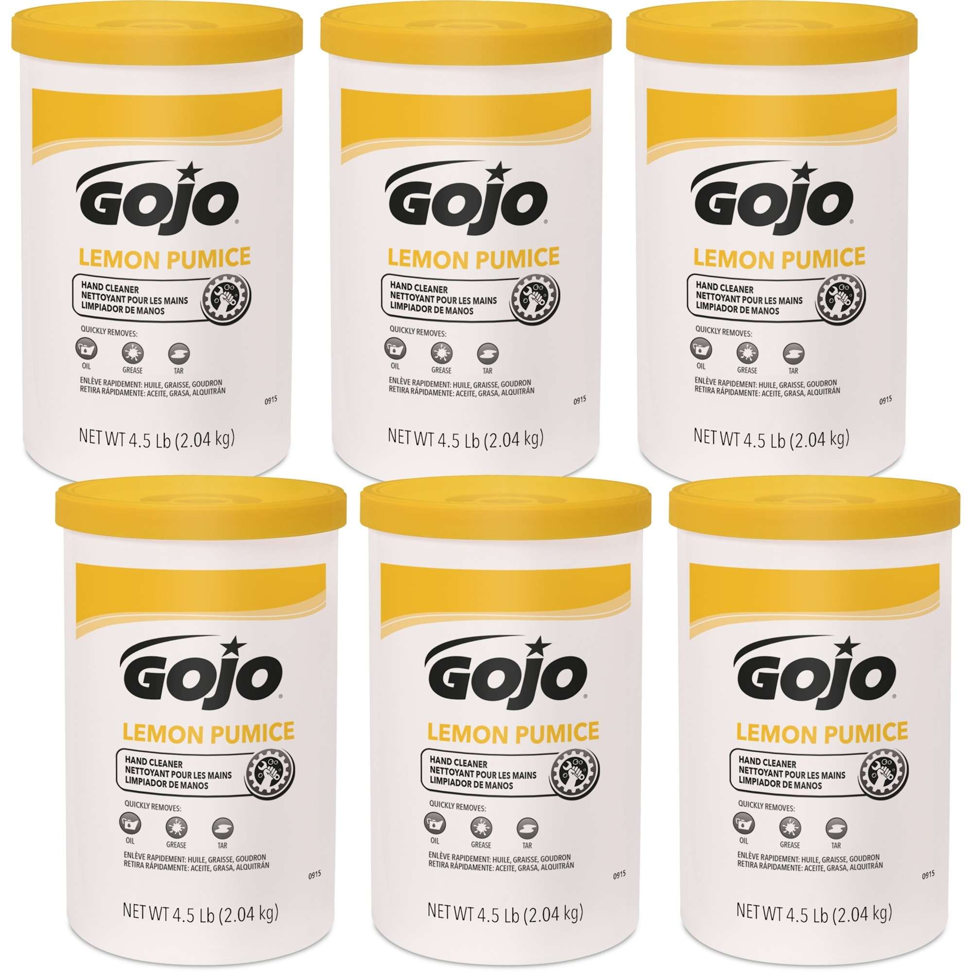 Gojo® Lemon Pumice Hand Cleaner - Lemon Scent - 4.50 lb - Dirt Remover, Grease Remover, Tar Remover, Oil Remover, Asphalt Remover, Soil Remover - Hand, Industrial - Solvent-free, Heavy Duty - 6 / Pack