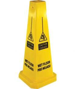 Genuine Joe Bright Four-sided Caution Safety Cone - 1 Each - 10" Width x 24" Height - Cone Shape - Stackable - Polypropylene - Yellow