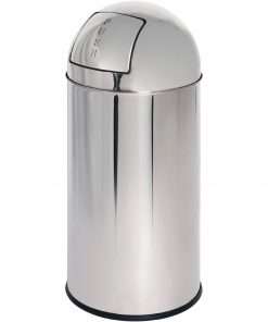 Genuine Joe Push Open Round Top Receptacle - 12 gal Capacity - Round - Durable - 29.2" Height x 14.8" Diameter - Stainless Steel - 1 Each