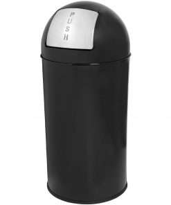 Genuine Joe Push Open Round Top Receptacle - 12 gal Capacity - Round - 29.2" Height x 14.8" Diameter - Black - 1 Each