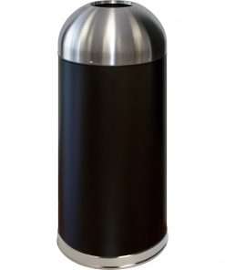 Genuine Joe 15 Gallon Dome Top Trash Receptacle - 15 gal Capacity - Durable, Powder Coated, Easy to Clean - 40" Height x 16.5" Diameter - Stainless Steel - Black, Silver - 1 Each