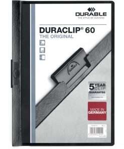 DURABLE&reg; DURACLIP&reg; Report Cover - Letter Size 8 1/2" x 11" - 60 Sheet Capacity - Punchless - Vinyl - Black