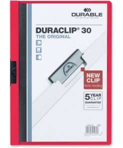 DURABLE&reg; DURACLIP&reg; Report Cover - Letter Size 8 1/2" x 11" - 30 Sheet Capacity - Punchless - Vinyl - Red