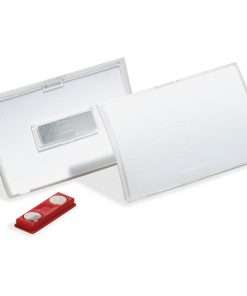 DURABLE&reg; CLICK FOLD&reg; Convex Magnetic Name Badge Holder - 2-1/8" x 3-5/8" - Plastic - Transparent - 10 / Box