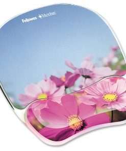 Fellowes Photo Gel Mouse Pad Wrist Rest with Microban&reg; - Pink Flowers - 9.25" x 7.88" x 0.88" Dimension - Multicolor - Rubber, Gel - Stain Resistant, Skid Proof - 1 Pack