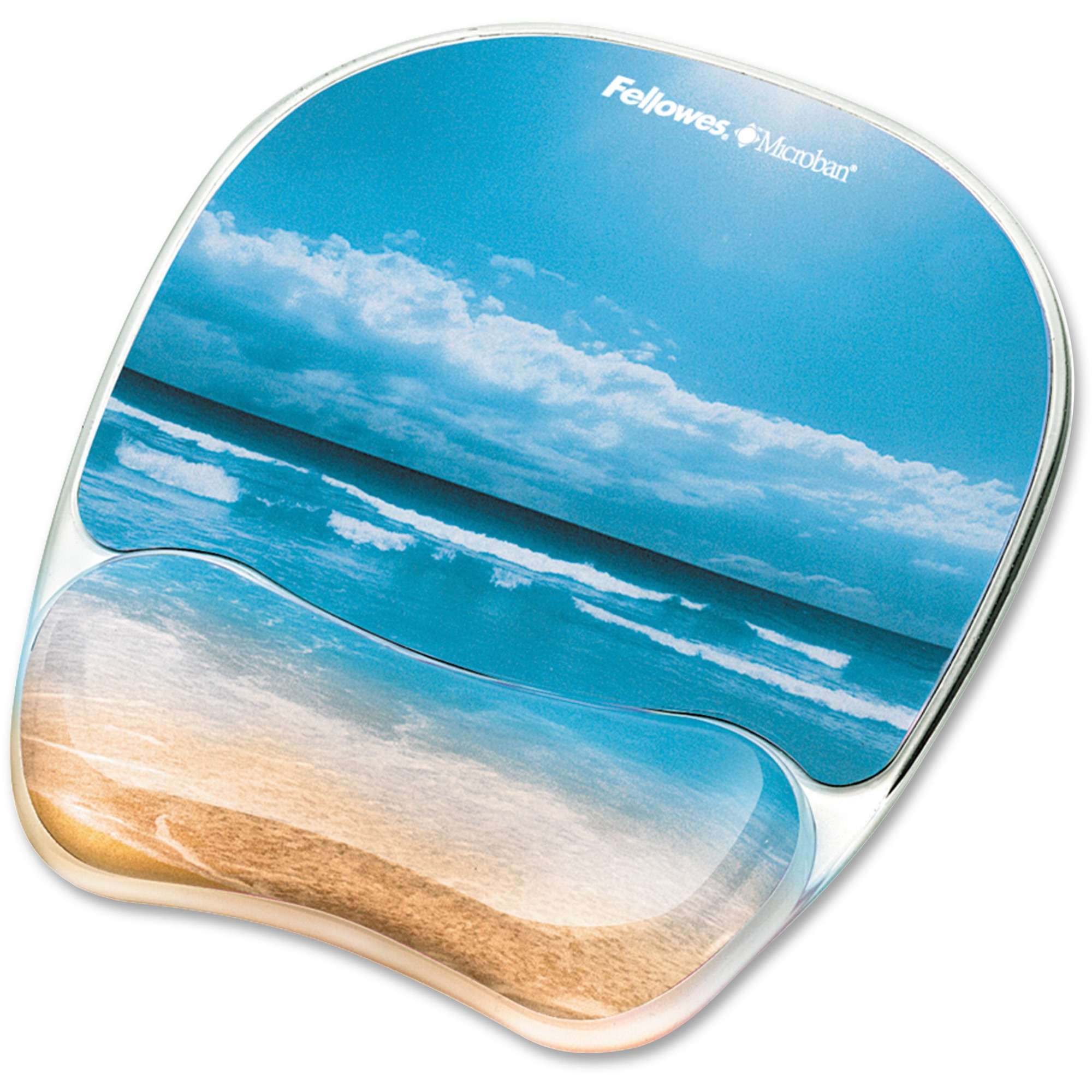 Fellowes Photo Gel Mouse Pad Wrist Rest with Microban® - Sandy Beach - 9.25" x 7.88" x 0.88" Dimension - Multicolor - Rubber, Gel - Stain Resistant, Skid Proof - 1 Pack