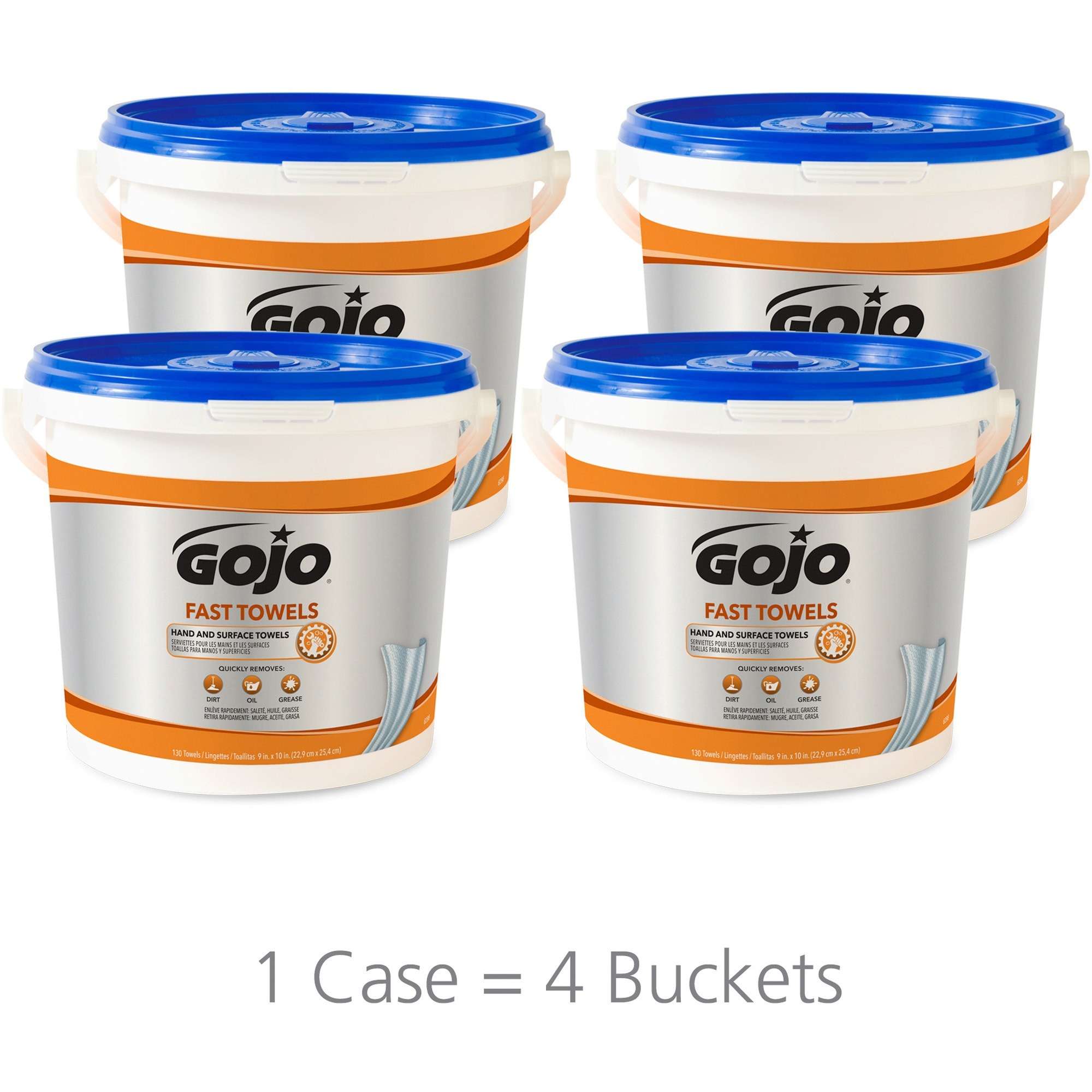 Gojo® Fast Towels Bucket - Fresh Citrus - Blue, Clear - Moisturizing, Non-irritating, Heavy Duty, Cleaning - For Multipurpose - 130 Per Bucket - 4 / Carton