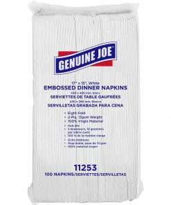 Genuine Joe Embossed Dinner Napkins - 2 Ply - 1/8 Fold - 17" x 15" - White - Soft, Foldable, Versatile - For Dinner - 100 Per Pack - 30 / Carton