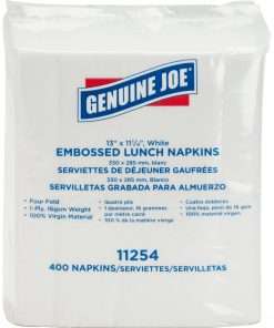 Genuine Joe White Lunch Napkins - 1 Ply - 13" x 11.25" - White - Soft, Quad-fold, Versatile - For Lunch - 400 Per Pack - 2400 / Carton