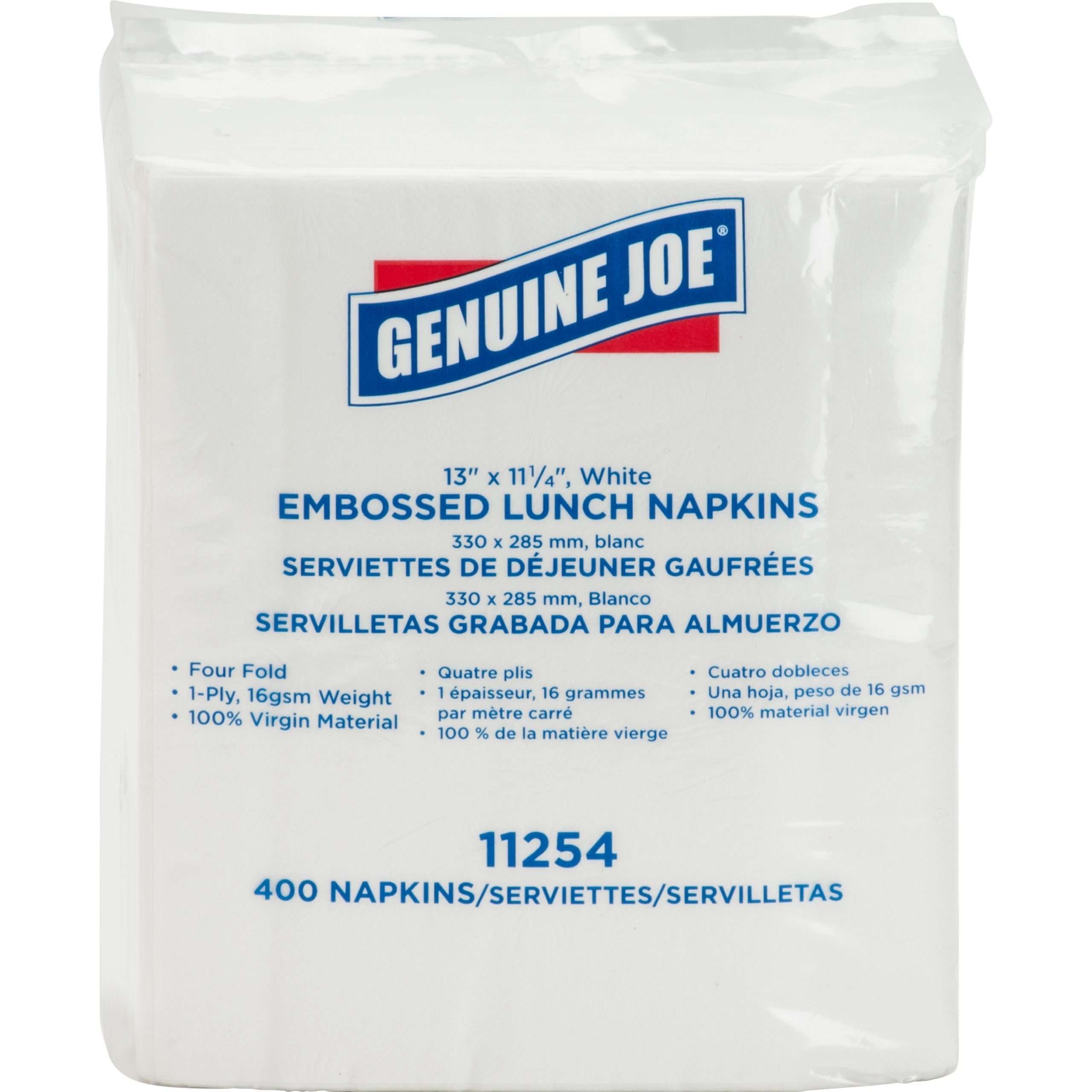 Genuine Joe White Lunch Napkins - 1 Ply - 13" x 11.25" - White - Soft, Quad-fold, Versatile - For Lunch - 400 Per Pack - 2400 / Carton