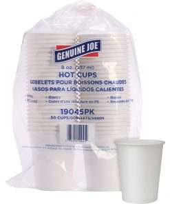 Genuine Joe Lined Disposable Hot Cups - 8 fl oz - 1000 / Carton - White - Polyurethane - Hot Drink
