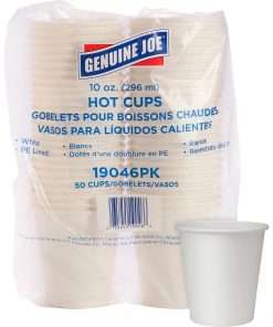 Genuine Joe Polyurethane-lined Disposable Hot Cups - 10 fl oz - 50 / Pack - White - Polyurethane - Beverage, Hot Drink