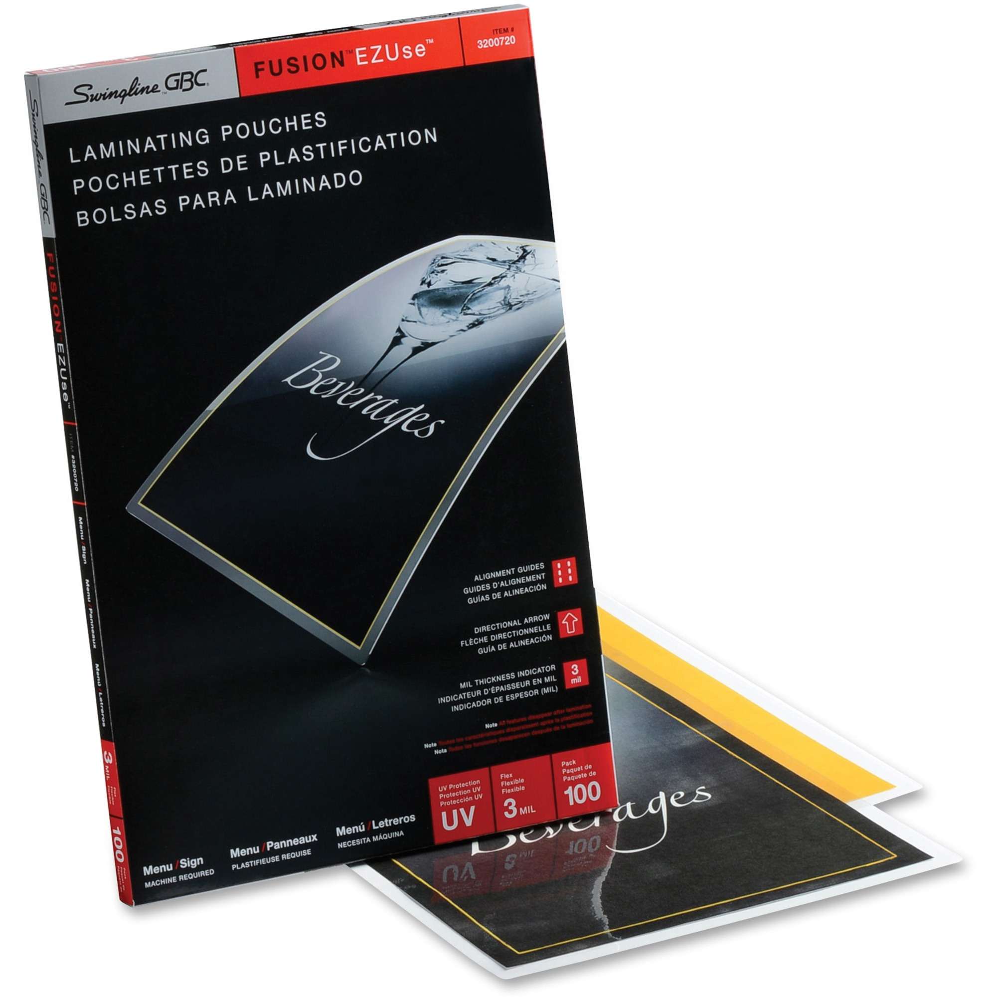 GBC Fusion EZUse Laminating Pouches - Sheet Size Supported: Menu - Laminating Pouch/Sheet Size: 3 mil Thickness - Glossy - for Document - UV Resistant, Durable, Fade Resistant - Clear - 100 / Box