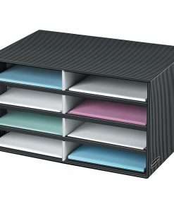 Fellowes Pinstripe Literature Sorter - Letter - Compartment Size 2.13" x 9" x 12" - 10.3" Height x 19.5" Width x 12.4" Depth - Desktop - Adjustable - 60% Recycled - Gray, Black - 1 Each
